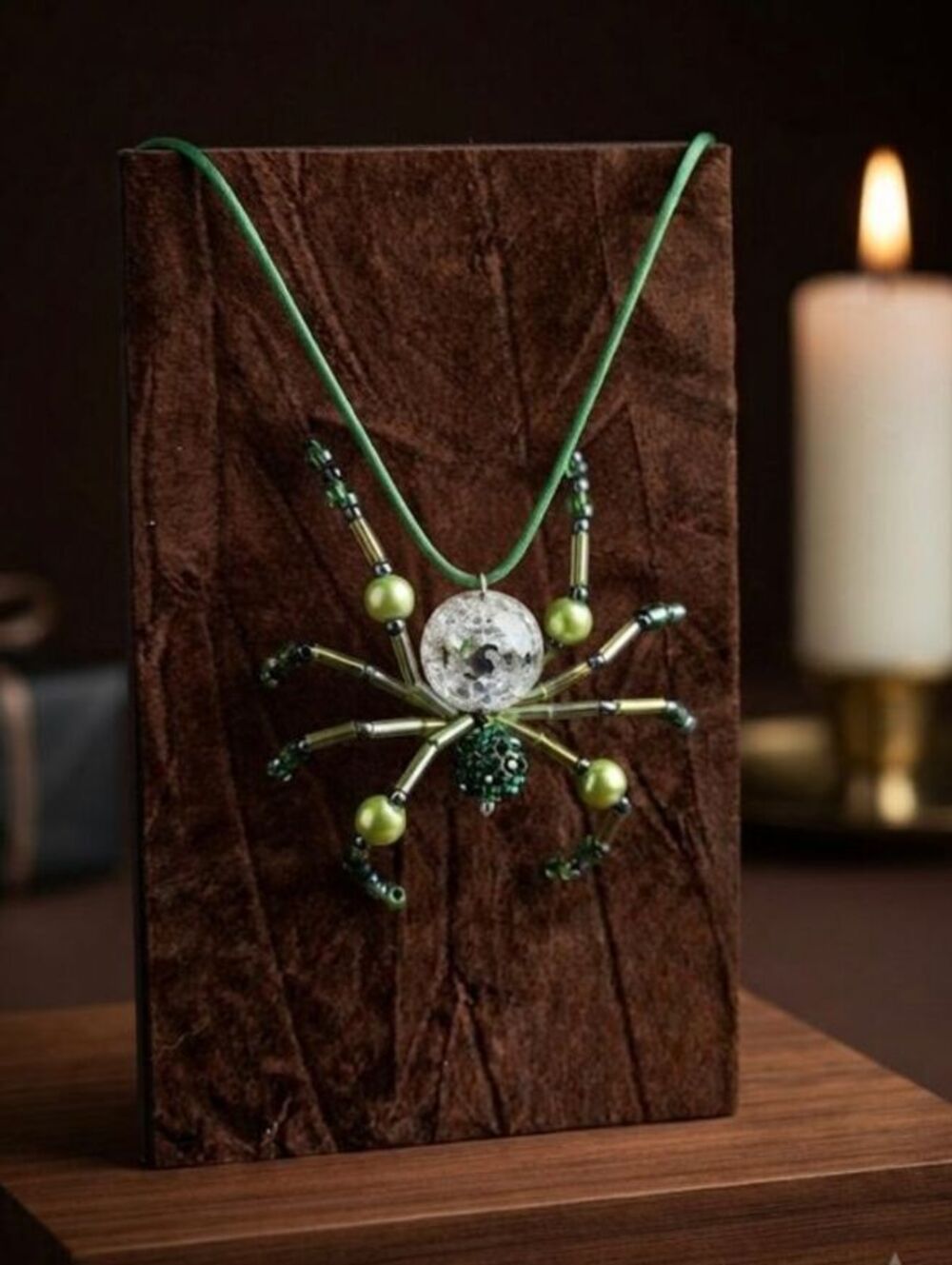 Green beaded Spider Rearview Mirror Charm Goth